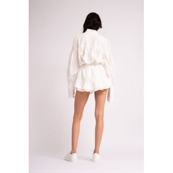 Camasa alba oversized cu snur ajustabil