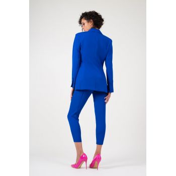 Pantalon slim fit cu riz albastru electric