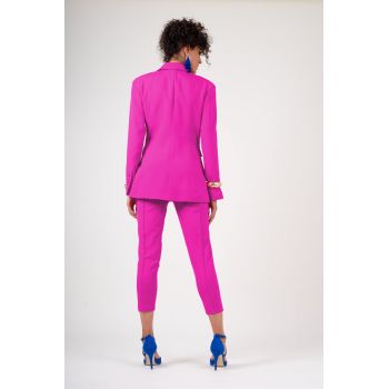 Pantalon slim fit cu riz roz aprins