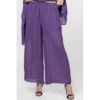 Pantaloni mov eleganti, usor creponati