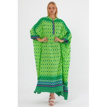 Rochie verde oversize, cu imprimeu geometric, cu romburi