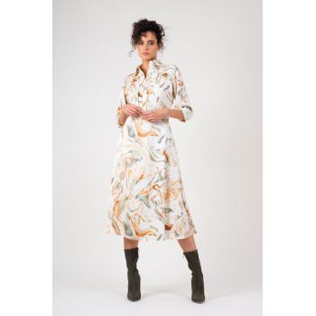 Rochie cu print abstract si fusta A-line