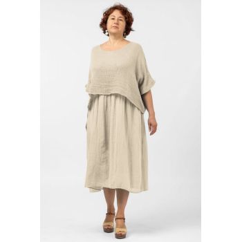 Rochie suprapusa cu bluza plasa, din bumbac, bej