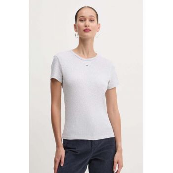 Tommy Jeans tricou femei, culoarea gri, DW0DW17383 ieftin