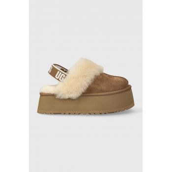 UGG papuci din piele întoarsă W FUNKETTE culoarea maro, 1113474 CHE