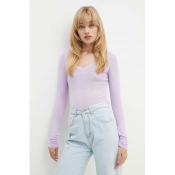 American Vintage longsleeve din bumbac culoarea violet, MAS02DH24