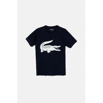 Lacoste tricou copii culoarea albastru marin, cu imprimeu