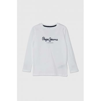 Pepe Jeans longsleeve din bumbac pentru copii NEW HERMAN culoarea alb, cu imprimeu, PB503919