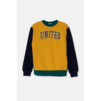 United Colors of Benetton hanorac de bumbac pentru copii culoarea galben, cu imprimeu, 3J68C10JM