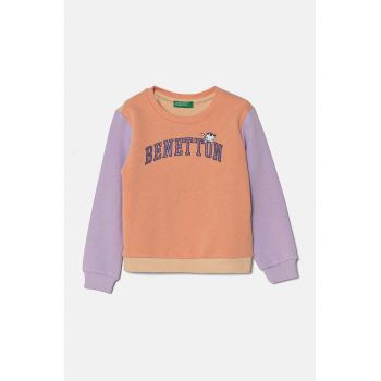 United Colors of Benetton hanorac de bumbac pentru copii culoarea portocaliu, cu imprimeu, 3J70G10F8