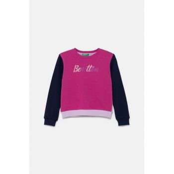 United Colors of Benetton hanorac de bumbac pentru copii culoarea violet, cu imprimeu, 3J70G10F8