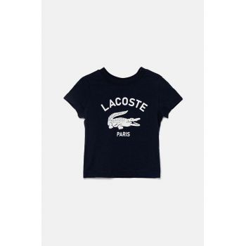 Lacoste tricou de bumbac pentru copii culoarea albastru marin, cu imprimeu, TJ3003