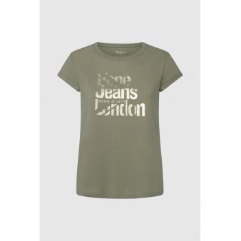 Tricou cu decolteu la baza gatului si imprimeu logo Enola