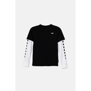 Vans longsleeve din bumbac pentru copii BY LONG CHECK TWOFER culoarea negru, cu imprimeu, VN0A49OYBLK1