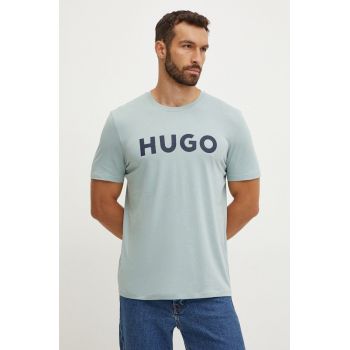 HUGO tricou din bumbac bărbați, culoarea verde, cu imprimeu, 50467556