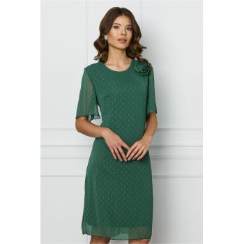 Rochie Ella Collection Elsa verde cu insertii din fir lurex si buline ieftina