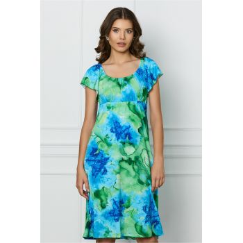 Rochie Miruna verde cu imprimeu albastru