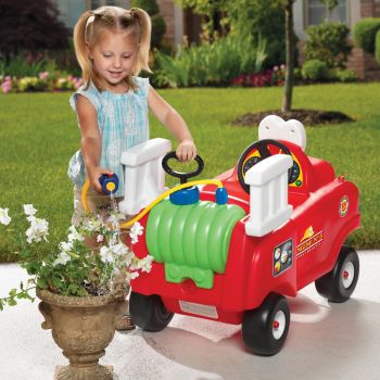 Camion copii pompieri Little Tikes Cozy Coupe, fara pedale, actionat cu picioarele, recomandat copiilor cu varsta intre 18 luni si 5 an,  rezervor de apa si furtun, spatiu de depozitare, scaun inalt si confortabil