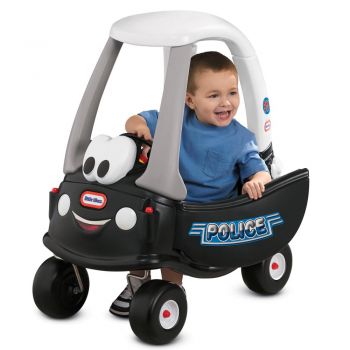 Masinuta copii fara pedale Little Tikes Cozy Coupe de politie actionata cu picioarele, podea detasabila, spatiu de depozitare si maner pentru parinti, rotile frontale se pot roti 360 grade
