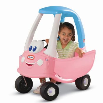 Masinuta copii fara pedale Printesa Little Tikes Cozy Coupe actionata cu picioarele, podea detasabila, spatiu de depozitare si maner pentru parinti, rotile frontale se pot roti 360 grade