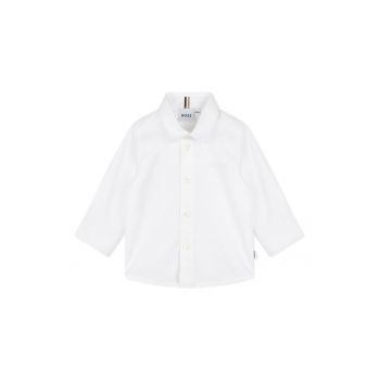 Camasa din bumbac cu model uni si broderie logo discreta