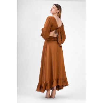 Rochie Midi Bronze cu decolteu in V