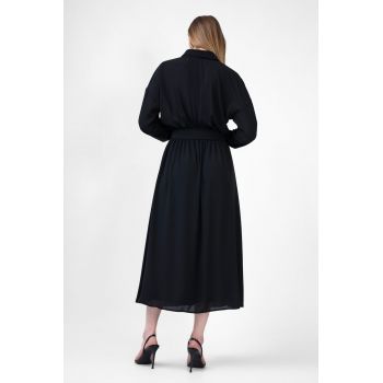 Rochie midi neagra cu nasturi si corset