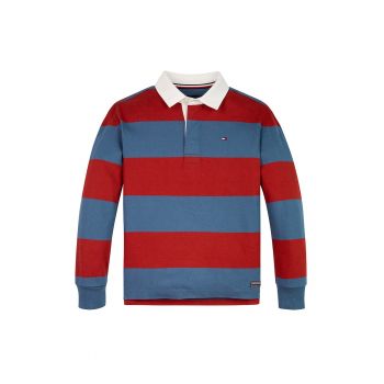 Bluza din bumbac organic cu model in dungi si guler polo