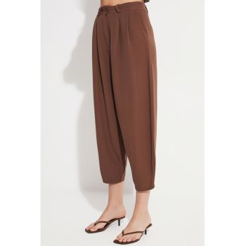 Pantaloni crop cu croiala balon din amestec de in