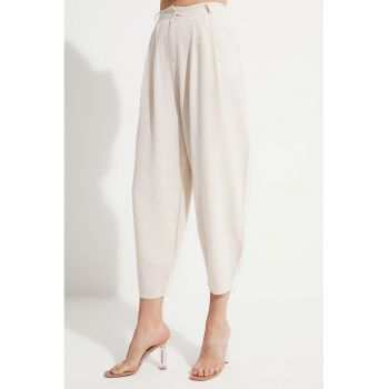 Pantaloni crop cu croiala balon din amestec de in