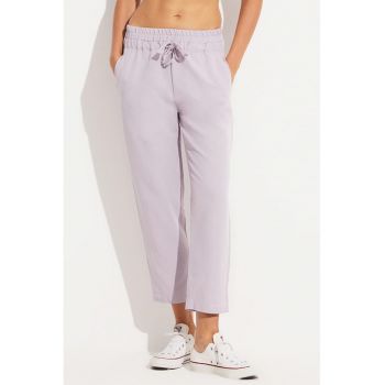 Pantaloni crop din amestec de in