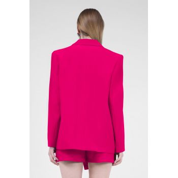 Costum fuchsia cu sacou regular cu buzunar dublu si fusta pantalon