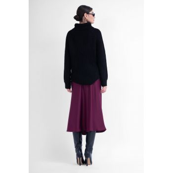 Fusta midi burgundy din satin