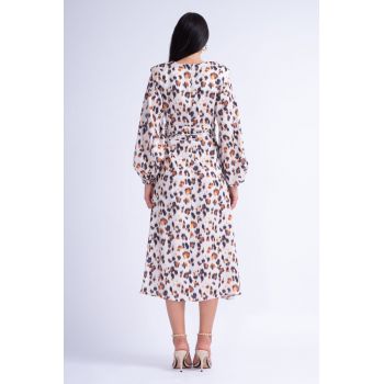 Rochie Midi cu Umeri Proeminenti si Pliuri