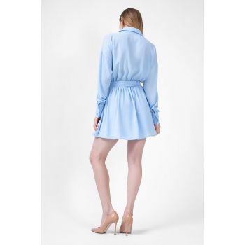 Rochie mini baby blue cu nasturi si corset