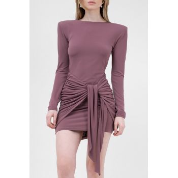 Rochie mini maro cu esarfa si fronseuri