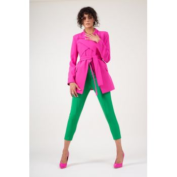 Sacou deconstruit roz neon cu revere alungite
