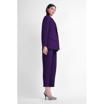 Sacou mov regular cu buzunare asimetrice