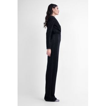 Salopeta maxi neagra cu insertii aurii
