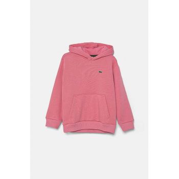 Lacoste bluza copii culoarea roz, cu glugă, neted, SJ5292