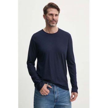 United Colors of Benetton longsleeve din bumbac culoarea albastru marin, neted, 3JE1J19A9