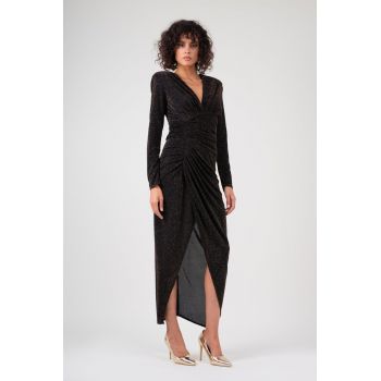 Rochie maxi din tesatura cu irizatii aurii