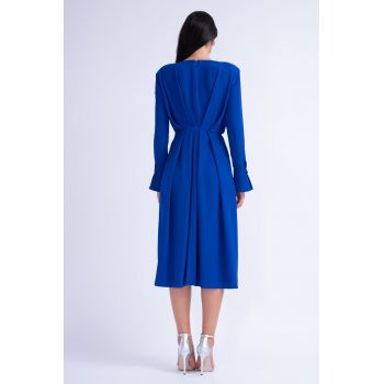 Rochie Midi Albastru Electric cu Inel si Pliuri