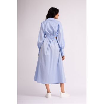 Rochie midi bleu tip camasa cu cut-out in zona taliei