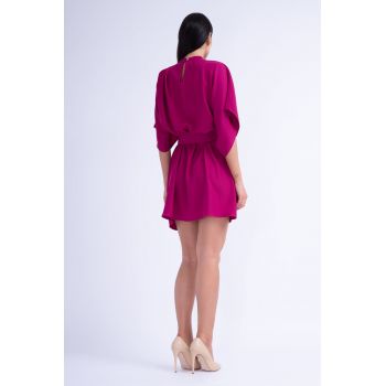 Rochie Mini Fuchsia cu Pliuri si Curea