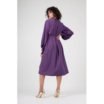 Rochie mov midi cu fronseuri