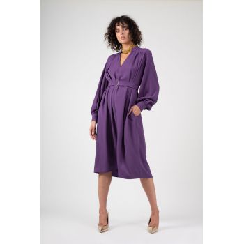 Rochie mov midi cu fronseuri