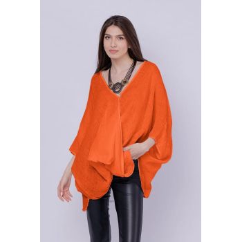 Bluza oversize petrecuta, din in, portocalie