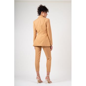 Pantalon slim fit cu riz camel