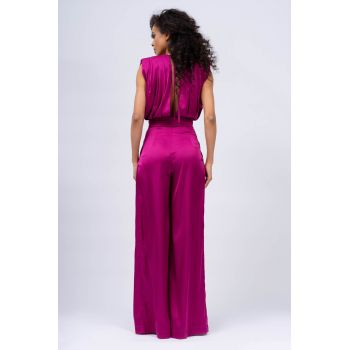 Salopeta maxi fuchsia cu bust drapat
